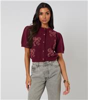 Women's Dark Burgundy Short Sleeve Cardigan Urban Bliss New Look