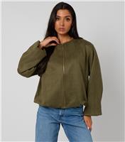 Women's Olive Faux Suede Bubble Hem Jacket Urban Bliss New Look