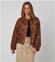 Women's Brown Faux Suede Animal Print Bomber Jacket Urban Bliss New Look
