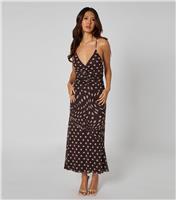 Women's Brown Polka Dot Ruched Midi Dress Urban Bliss New Look