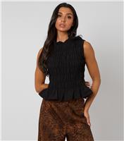 Women's Black Shirred Peplum Hem Top Urban Bliss New Look