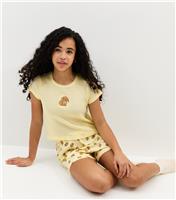 Girls' Yellow Cotton Embroidered Bunny T-Shirt and Shorts Pyjama Set New Look