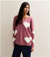 Women's Pink Oversized Heart Knit Jumper Gini London New Look