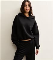 Women's Black Bubble Hem Hoodie New Look