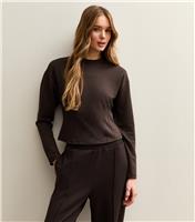 Women's Dark Brown Fitted Barrel Sleeve Sweatshirt New Look