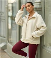 Women's Women's Cream Borg Zip Jumper Gym King New Look
