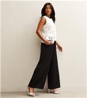 Women's Petite Black Satin Wide Leg Trousers New Look