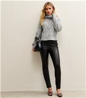 Women's Petite Black Faux Leather Biker Leggings New Look