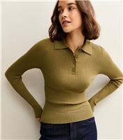 Women's Light Khaki Lightweight Polo Button Jumper New Look