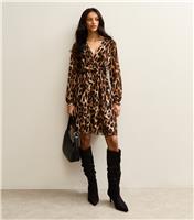 Women's Animal Print Wrap Elasticated Waist Mini Dress Gini London New Look