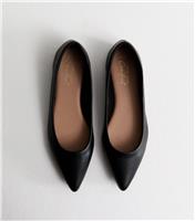 Women's Black Faux Leather Pointed Ballet Flats Vegan New Look
