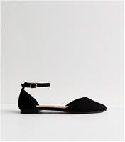 Women's Black Faux Suede Pointed Flats Vegan New Look