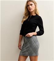 Women's Petite Grey Monochrome Check Tube Skirt New Look