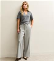 Women's Petite Grey Tie Waist Wide Leg Trouser New Look