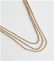 Gold Tone Triple Chain Diamante Necklace New Look