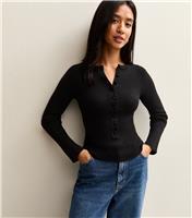 Women's Petite Black Long Sleeve Henley Top New Look