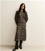 Women's Black Floral Print Three Quarter Sleeve Midi Dress New Look