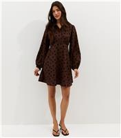 Women's Dark Brown Floral Long Sleeve Mini Shirt Dress New Look