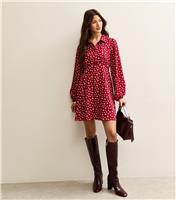Women's Red Floral Long Sleeve Mini Shirt Dress New Look