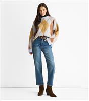 Women's Blue Mid Rise Straight Leg Jeans Gini London New Look