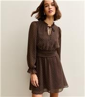 Women's Brown Chiffon Polka Dot Mini Dress New Look