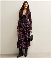 Women's Black Rose Mesh Long Sleeve Midi Dress New Look