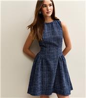 Women's Navy Boucle Sleeveless Mini Dress New Look
