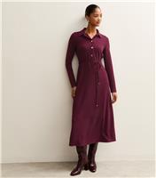 Women's Dark Burgundy Crinkled Midi Shirt Dress New Look