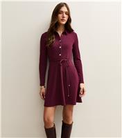 Women's Dark Burgundy Button Through Collared Mini Dress New Look