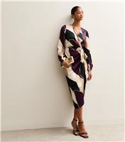 Women's Purple Satin Patterned Wrap Midi Dress New Look