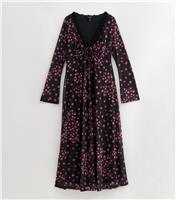 Women's Maternity Black Rose Long Sleeve Lace Mesh Midi Dress New Look