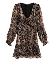 Women's Brown Abstract Pattern Chiffon V Neck Dress New Look
