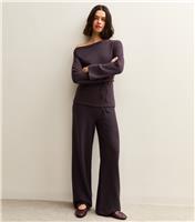 Women's Dark Purple Soft Touch Wide Leg Trousers New Look