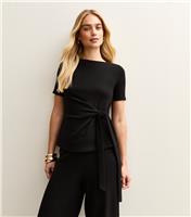 Women's Black Soft Touch Tie Waist Top New Look