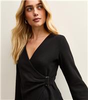 Women's Black Soft Touch Wrap Effect Top New Look