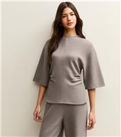 Women's Mid Grey Soft Touch Ruched Waist Top New Look