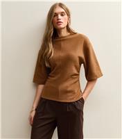 Women's Tan Soft Touch Fitted Waist Top New Look