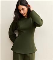 Women's Khaki Soft Touch Fitted Waist Top New Look