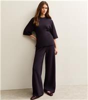 Women's Dark Purple Soft Touch Wide Leg Trousers New Look