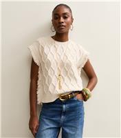 Women's Cream Cable Knit Sleeveless Jumper New Look