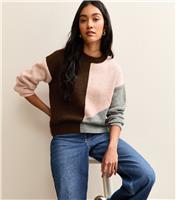 Women's Pink Colour Block Crew Neck Jumper New Look