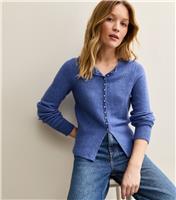 Women's Bright Blue Dome Button Crew Neck Cardigan New Look