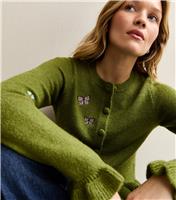 Women's Green Embroidered Butterfly Frill Hem Cardigan New Look