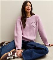 Women's Pink Embroidered Heart Knit Jumper New Look