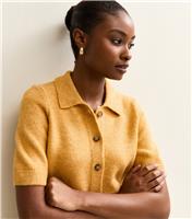 Women's Dark Yellow Collared Short Sleeve Cardigan New Look