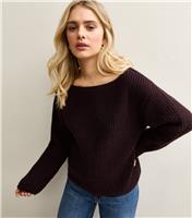 Women's Dark Brown Ribbed Slash Neck Jumper New Look