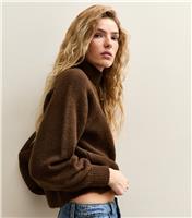 Women's Dark Brown Stand Neck Raglan Sleeve Jumper New Look