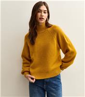 Women's Dark Yellow Stand Neck Raglan Sleeve Jumper New Look