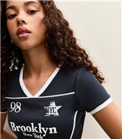 Girls' Navy Fitted Brooklyn Football Top New Look
