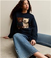 Girls' Navy Bear Embroidered Jumper New Look
